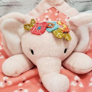 Levtex Pink Elephant Plush Lovey Mini Security Blanket Floral Fleece Year 2019